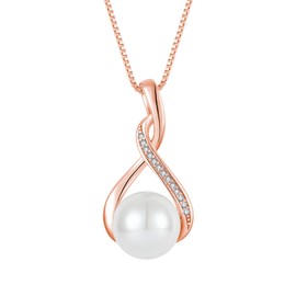 Inpasne 18K Rose Gold Plated Freshwater Pearl Pendant Necklace 925 Sterling Silver Infinity Necklace Pearl Jewelry Gifts for Women