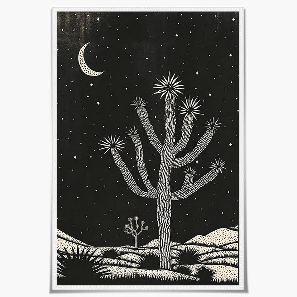 Western Desert Landscape Wall Art Prints Joshua Tree Block Poster,Boho