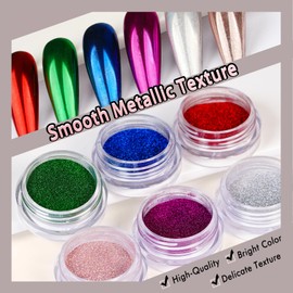 6 Colors Set 0.5g/Jar Chrome Nail Powder Holographic Metallic Mirror Effect Pigment Dust for Gel Nail Art Manicure Decoration (TA 6 Pcs Set-01)