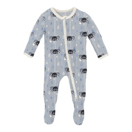 KicKee Infant & Child Footie Pajamas – Ultra-Soft, Snug-Fit Bamboo Viscose for Cozy Bedtime Cuddles (Pearl Blue Itsy Bitsy Spider - Newborn)