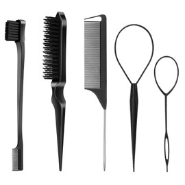 BLOOPIC Hair Comb Set (5 Pieces) Groin Comb, Currinpa Stick, Double Ended Eyebrow Brush, Treatment Comb, Professional Goods, Hair Arrangement, Anti-Static, Bang, Hair Shaping, Beginner, Professional