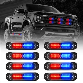 Doxmall LED Strobe Light for Trucks,8Pcs Red Blue Emergency Grill Surface Mount Flashing Lights with Controller for Construction Firefighter Vehicles Car