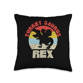 Pilgrim Costume Thanksgiving Decor Turkey Bacon Thanksgiving Dinosaur Pumpkin Pilgrim Turkey Saurus Rex Throw Pillow, 16x16, Multicolor