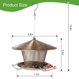 Samhe Bird Feeder for Outdoor Squirrel Proof Weatherproof All Metal Hanging Wild Bird Feeder with 9.8" Roof, 3 LBs Seeds Capacity, Garden Yard Decoration