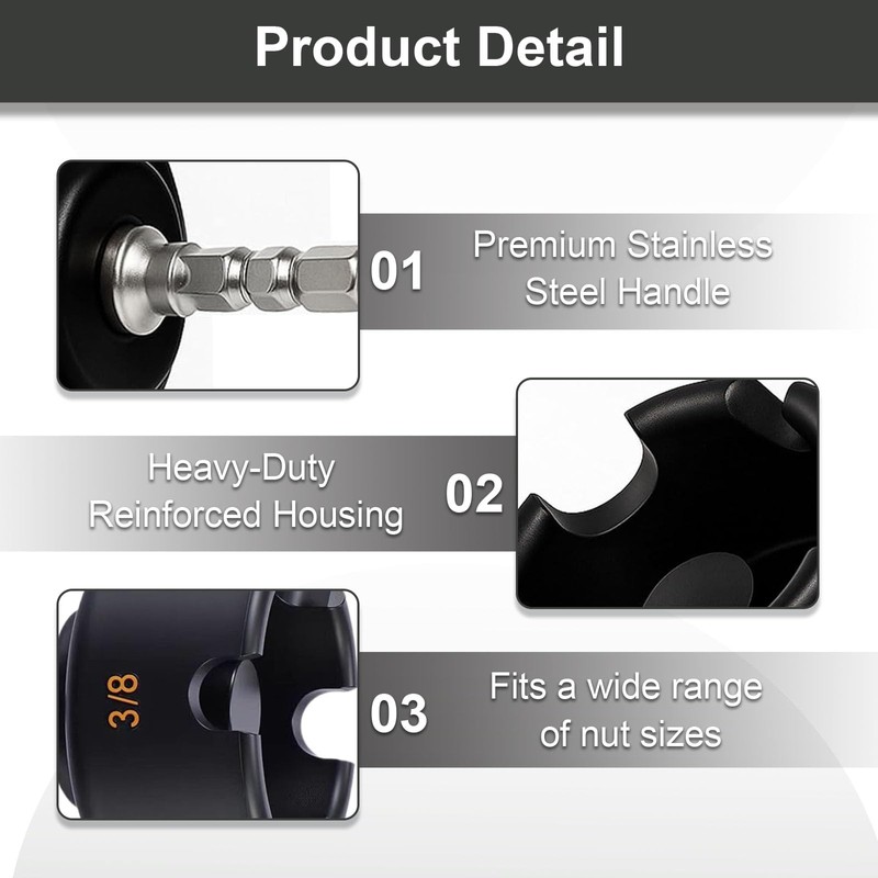 Alloy Threaded Rod Nut Runner with 4 Replacement Heads，Fast Nut