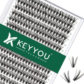 KEYYOU Lash Clusters 300pcs Individual Lashes 30D 0.07D Curl 14mm DIY Eyelash Extension KEYYOU Large Tray Volume Soft&Natural Eyelash Clusters(30D-0.07D,14