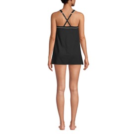 Lands' End Womens Chlorine Resistant High Neck Swim Dress Black/White Petite 6