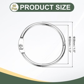 PATIKIL 1.3" x 1.5" Loose Leaf Binder Rings, 60 Pcs Metal Book Rings Nickel Keychain Ring for Paper Index Cards Flash Card Notebook Rings Office Home Book Binder, Silver Tone