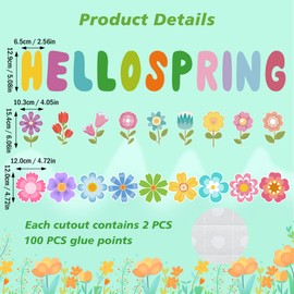 Wonmon 58 PCS Hello Spring Cutouts for Bulletin Board Decoration, Colorful Hello Spring Flower Floral Paper Cut-Outs Name Plates for Spring Home School Classroom Bulletin Wall Decorations