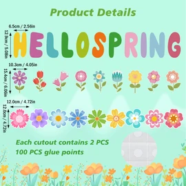 Wonmon 58 PCS Hello Spring Cutouts for Bulletin Board Decoration, Colorful Hello Spring Flower Floral Paper Cut-Outs Name Plates for Spring Home School Classroom Bulletin Wall Decorations