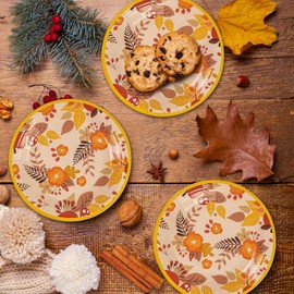 HFBOBP 50 Pcs Thanksgiving Paper Plates, 7inch Disposable Fall Maple Leaf Dessert Party Plates for Birthday Holiday Family Gatherings Parties AutumnThanksgiving Party Decoration