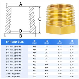 ChillWaves Brass Pipe Fitting, Reducer Hex Bushing 1/2" NPT Male x 3/8" NPT Female Thread Adapter(6-PACK)