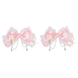 Pyulibon: Furi Furi Lolita Style with Lace Ribbon Barrette Set, Hair Clip, Sweet Lolita Princess (Pink)
