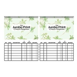 Large Print Check Register - Jumbo Print Check Register - Spiral Bound - Bold Lines - Size 20 Font - Set of 2