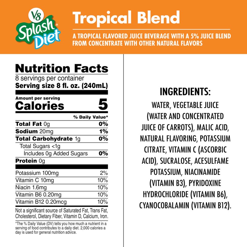 V8 Splash Diet Tropical Blend Diet Juice Drink, 64 Ounce