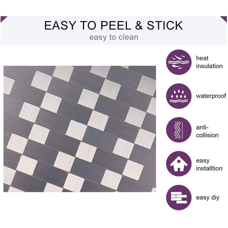 XUANINY Peel and Stick Metal Backsplash Tiles, Self Adhesive Aluminum