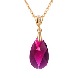EVEVIC Austrian Crystals Teardrop Pendant Necklace for Women 14K Gold Plated Eco-friendly Brass Hypoallergenic Jewelry, Gold Plated, Crystal