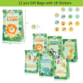 Yhjxly 36 Pieces Jungle Safari Party Bags, Children's Birthday Party Favours, Animals Gift Bags, with Slap Bracelet Keyring, for Children's Birthday Boys, Jungle Party