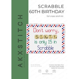 Scrabble Birthday Anniversary Card Cross Stitch Kit with Threads, Fabric, Needle and Instructions HANDMADE (60 Sixty)