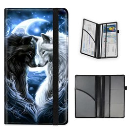 Tudguiloae Car Registration and Insurance Card Holder, Trunk Document Holder Organizer, Essential Vehicle Glove Box Organizer Leather Wallet for Driver,Wolves Love