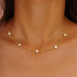 KLSURPRISE2 Dainty Gold Necklace for Women – Trendy 14K Gold Plated Cubic Zirconia Necklaces Gold Choker Necklaces Gift (C- Spacer Necklace)