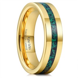 King Will Gold Rings For Mens Tungsten Wedding Bands 6mm Malachite Inlay Anniversaries Ring High Polished Finish Comfort Fit Size 9