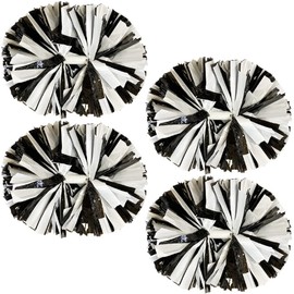 PUZINE 4 Pack Cheerleading Pom Poms,Metallic Cheer Pom Poms with Training Baton Handle for Team Sport Spirit Squad Bulk Cheerleaders(Black and White)