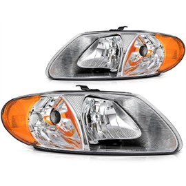 LBRST Headlight Assembly Fit with 2001-2007 for Dodge Caravan for Chrysler Town 2001-2003 for Chrysler Voyager Chrome Housing Amber Reflector Driver and Passenger Side 4857701AC 4857701AB 4857700AC