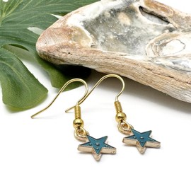 Green Star Charm Earrings, Small Enamel Charms on Nickel Free Gold Tone Hooks : 30mm, Gift for Women, Starry Night Lover, Star Drop Earrings