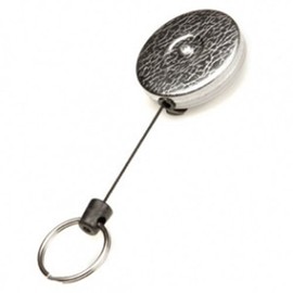 KEY-BAK Original HD Retractable Key Holder, 48" Kevlar Cord, Chrome Front, Steel Belt Clip, 8 oz. Retraction, Split Ring