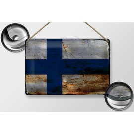 Tin Sign Finland Flag 30 x 20 cm Flag of Finland Rust Decorative Tin Sign