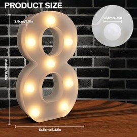Marquee Numbers Light up Numbers, 0-9 Number Battery Powered LED Light, White Plastic Numbers Sign, Night Light Number Decor for Graduation Engagement Wedding Baby Shower Birthday (Number 8)