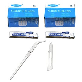 AAProTools Round Pattern Adjustable 7 Ways Scalpel Handle #3 + 200 Sterile Surgi Blades #15