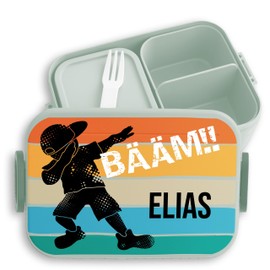 Children's Bento Box Midi Lunch Box for Mepal Bento Box - Cool Kids - BÄÄM Boy with Name - 900 ml - Sage Green - Lunch Box