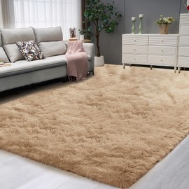 POEMLAND Area Rugs 9×12 Soft Large Living Room, Fluffy Fuzzy Non Shedding Bedroom Carpet, Light tan Indoor Non-Slip Floor Shag Plush, Room Kids Boys Girls Dorm Nursery Home Decor Aesthetic