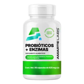 Amarte Labs Probióticos + Enzimas Digestivas | Digestión, Flora Intestinal y Absorción | 25 Billones UFC + Prebiótico | Cápsula Entérica | 60 Cápsulas