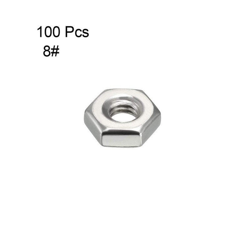 sourcing map Hex Nuts, 8#-32 Coarse Thread Hexagon Nut, Stainless