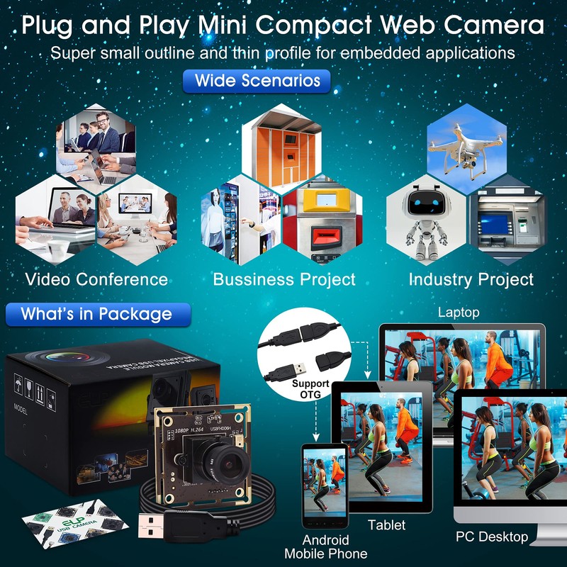ELP Camera 1080P Webcam H.264 Low Light USB Camera Mini