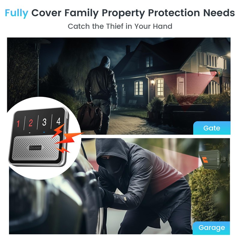 Chtoocy 1/2 Mile Long Range Solar Wireless Driveway Alarm Outdoor