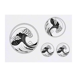 4 x 'Tsunami Drawing' Temporary Tattoos - Water Resistant, Skin-Safe, Non-Toxic Transfers, Mixed Sizes (TO00078428)