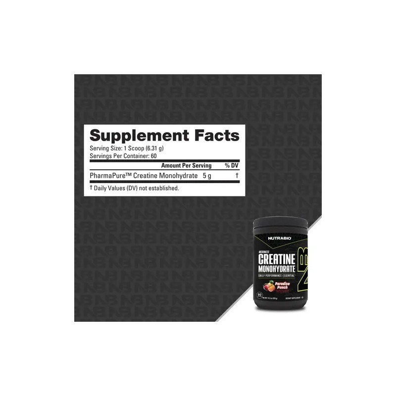 Creatina NutraBio Micronizada Monohidratada Micronized Creatine Monohydrate Powder, 300g