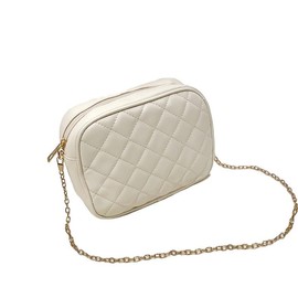 Disparatte Small Bone White Bag with Gold Chain - White Padded Shoulder Bag with Zip Closure Model White, off-white