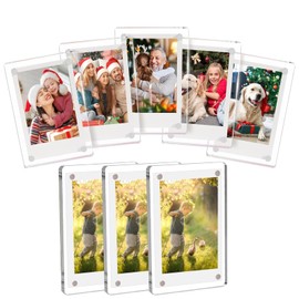 crayfomo 8 PACK Acrylic Photo Frame,Fridge Magnetic Frame,Mini Photo Frame 2x3,Refrigerator Magnet Display,Clear Frameless Desktop Photo Block,Free Standing Desktop Display