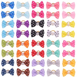 YAKA 40pcs/(20pairs) Hot Cute Small Dog Hair Bows Topknot Small Bowknot with Rubber Bands Pet Grooming Products Pet Hair Bows Hair Accessories 20 Colors (Dots Bowknot)
