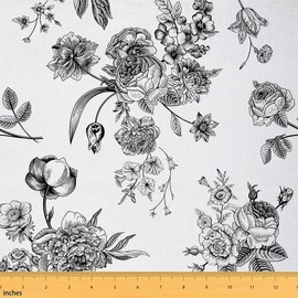 Feelyou Flowers Upholstery Fabric for Chairs, Vintage Floral Pattern Fabric by The Yard, Luxury Garden Roses Decorative Fabric for Upholstery and Home DIY Projects, 3 Yards, Black and White