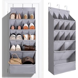 FENTEC 1 Pack Over-the-Door-Shoe-Organizers, Hanging Shoe Organizers with Large Pocket Shoe Holder Hanging Shoe Rack for Closet Shoe Organizer for Wall, Over Door Organizer with 15 Pockets Gray