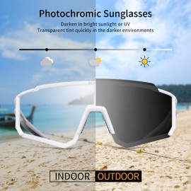 ALTALIST Photochromic Cycling Glasses, UV400 Protection Sports Sunglasses Eyewear Baseball Running Fishing for Men Women Youth, Pure White Frame