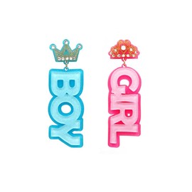 Stylish Gender Revelation Dangle Earring - It’s a Boy, It’s a Girl, Surprise, For Women, Boy, Girl, Footprints, Stud, Footprint, Precious Moments, Announcemet (Boy/Girl, Base Metal)