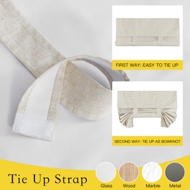 NICETOWN Linen Door Curtain for Door Window, French Door Curtain Shade for Kitchen Bathroom 100% Blackout Tie Up Shade for Front Door, 1 Panel, Natural, 26" W x 40" L