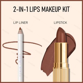 KYDA Lipstick and Lip Liner Combo, Includes Velvet Lipstick + Matte Liner Pencil, Smooth Creamy Matte Lips Color, Lips Makeup Kit for Old Women, Lipliner Combo Set, 05